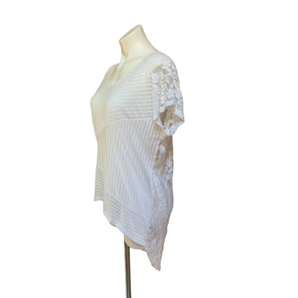Free People Lace Back Burnout Striped Shirt XS Oversized White - Picture 2 of 7